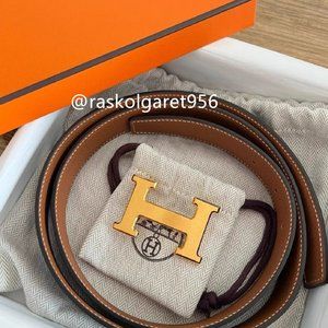 Hermès Constance H Gold Buckle Reversible Belt In Black And Brown